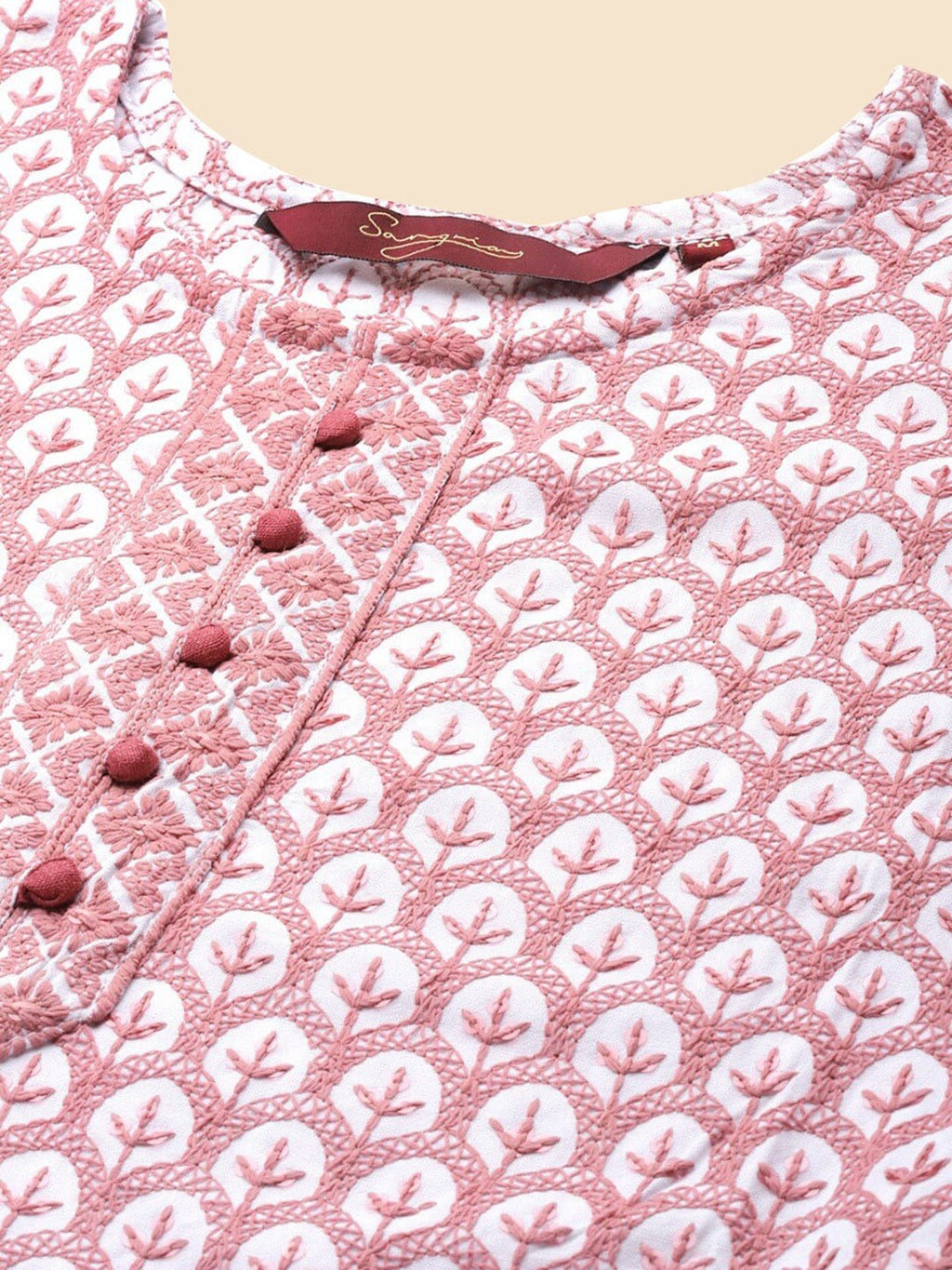 Sangria Geometric Embroidered Sequinned Kurta | Grocsy
