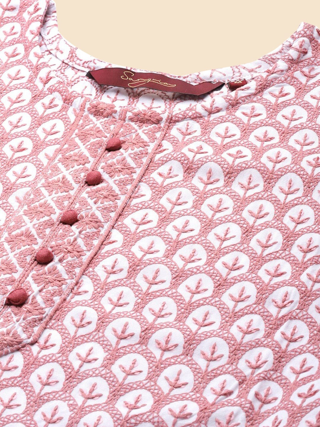 Sangria Geometric Embroidered Sequinned Kurta | Grocsy