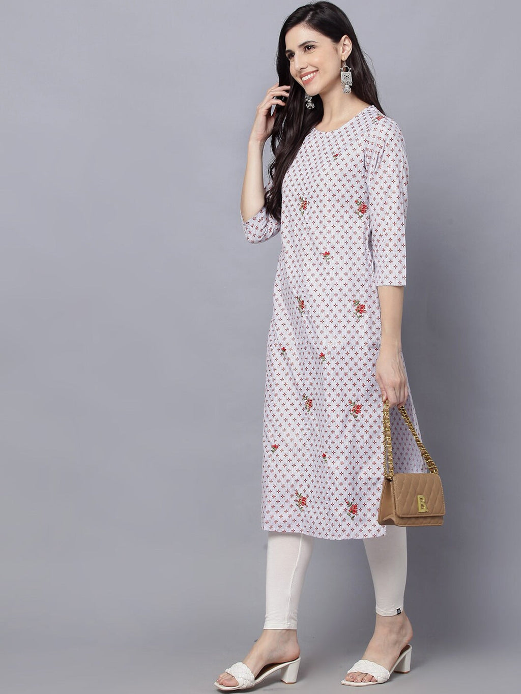 HERE&NOW Women Geometric Checked Patchwork Kurta | Grocsy