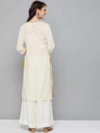 HERE&NOW Women Off-White & Mustard Yellow Geometric Printed Straight Kurta | Grocsy