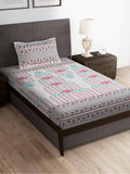 Story@home Grey & Pink Ethnic Motifs 180 TC Bedsheet with Pillow Cover | Grocsy