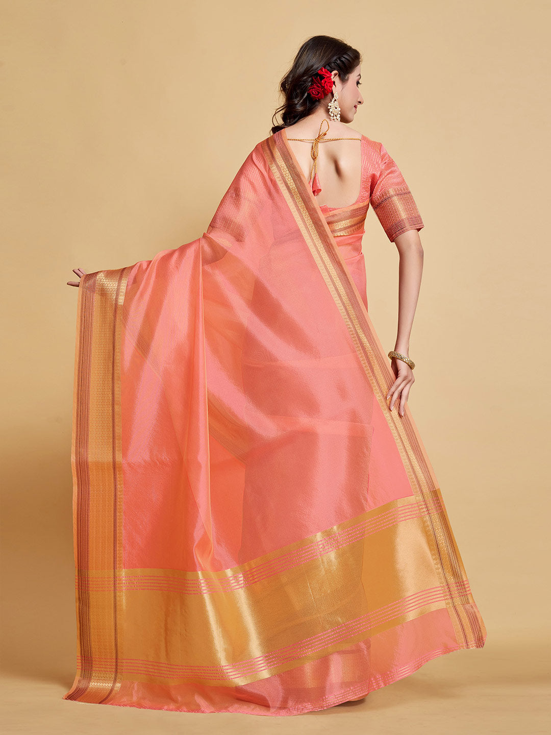 Sangria Woven Design Border Art Silk Banarasi Saree | Grocsy