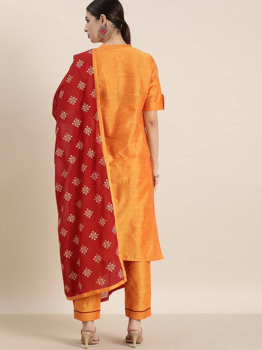All About You Women Orange Regular Kurta with Trousers & With Dupatta | Grocsy