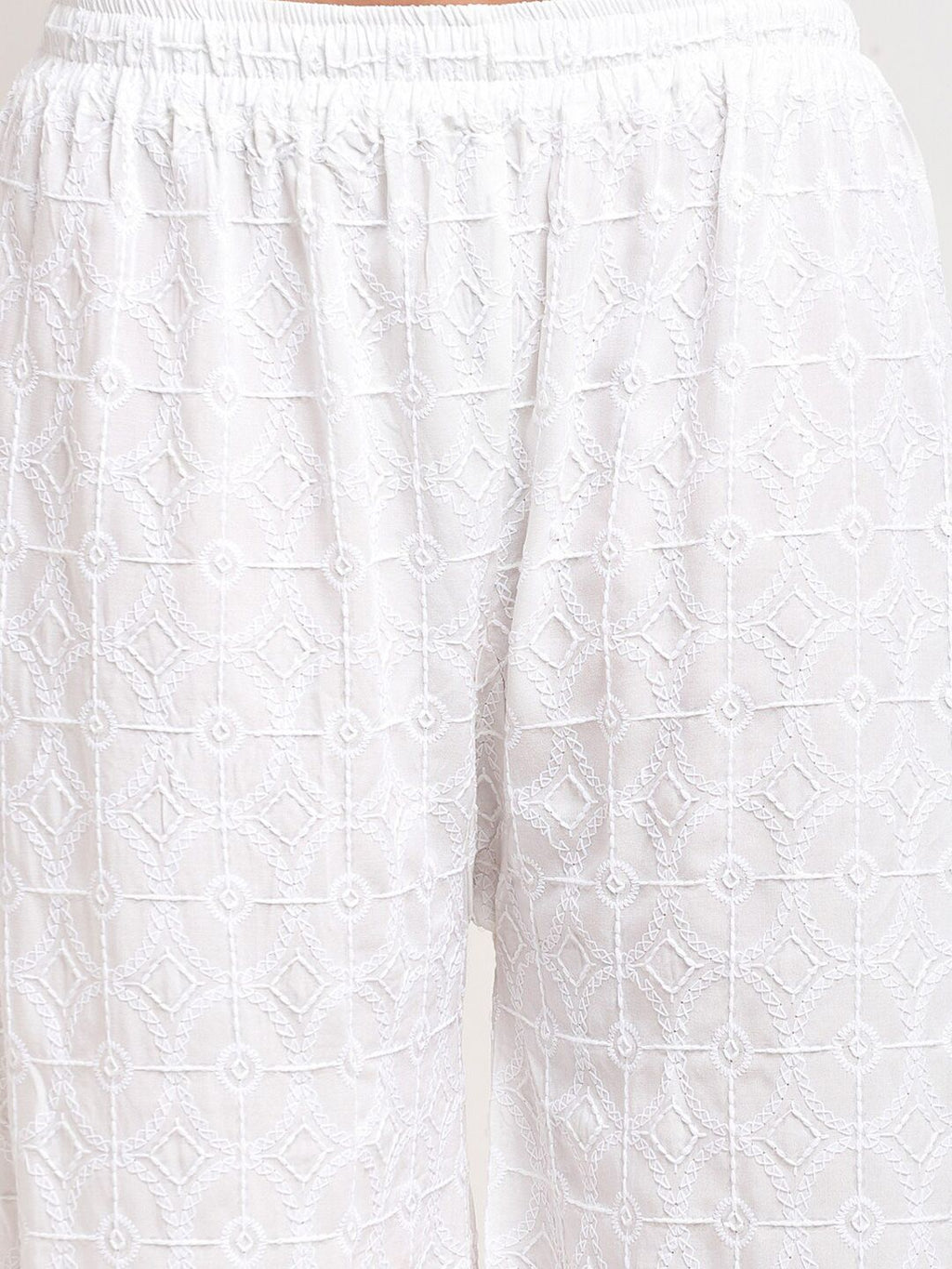 TAG 7 Women White Embroidered Flared Ethnic Palazzos | Grocsy