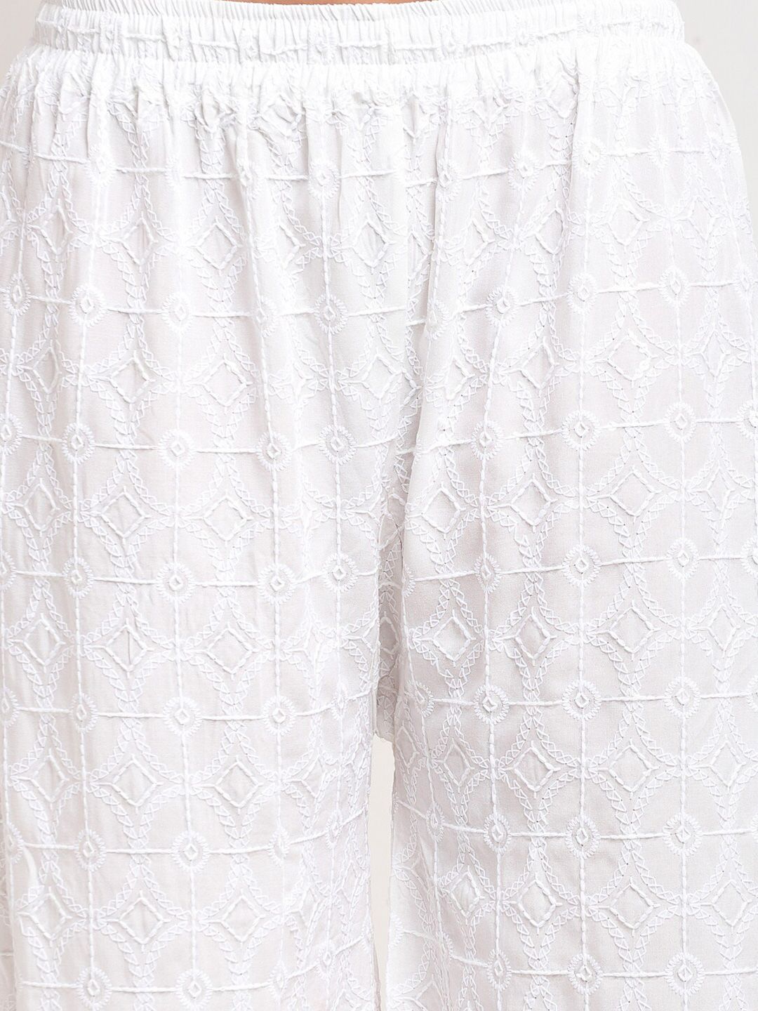 TAG 7 Women White Embroidered Flared Ethnic Palazzos | Grocsy