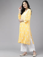 ADA Floral Embroidered Lucknowi Chikankari Cotton Silk Straight Kurta | Grocsy