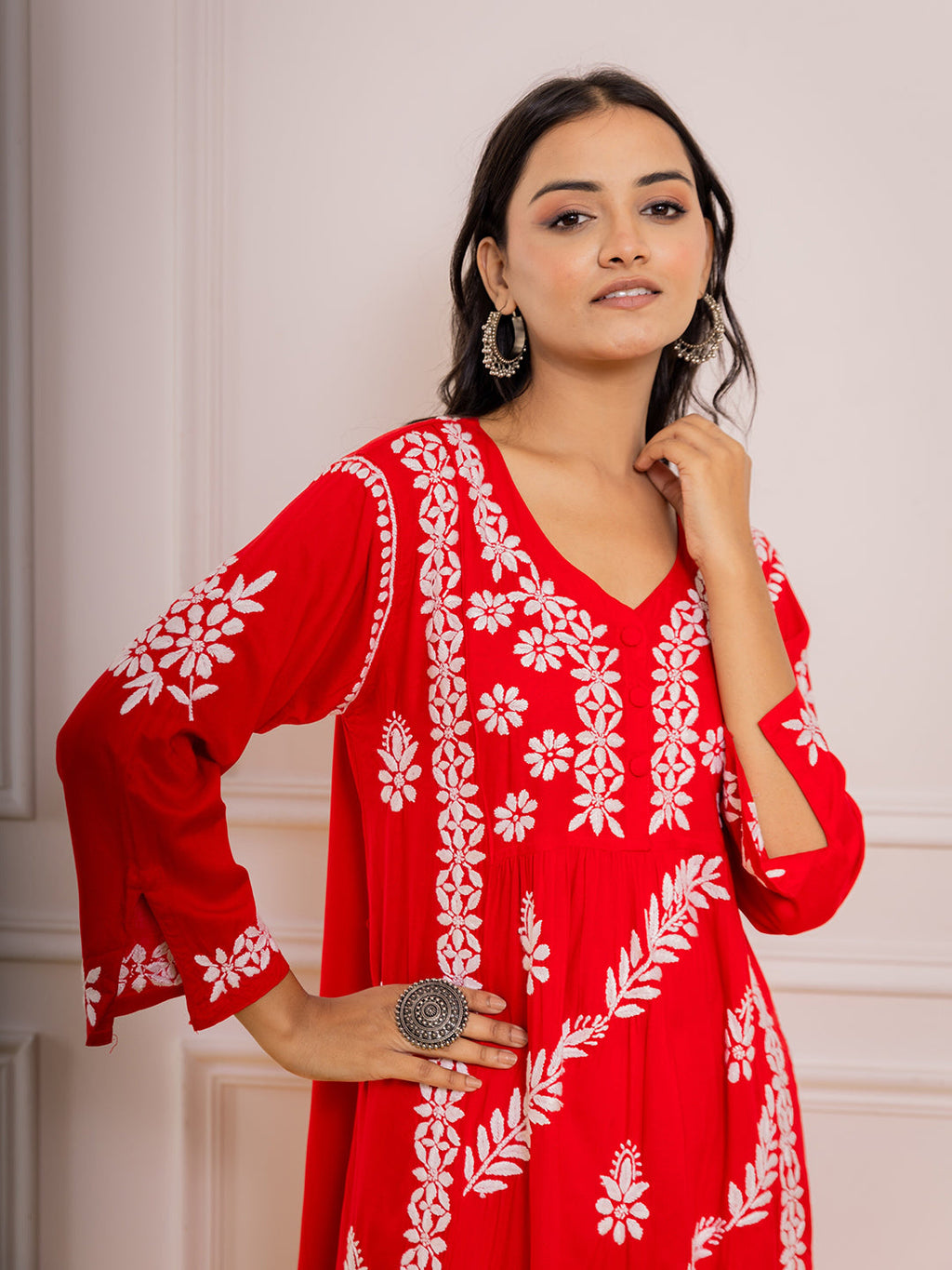 HOUSE OF KARI Cotton Floral Embroidered Chikankari Kurta | Grocsy
