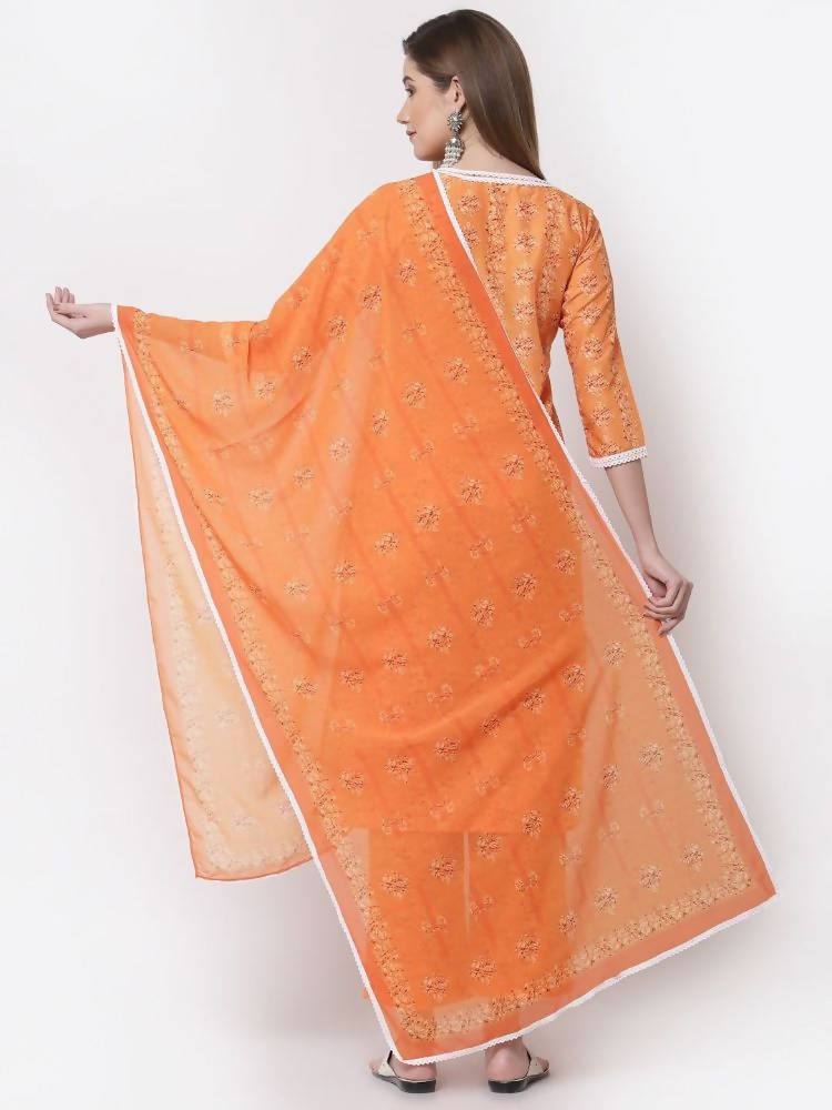 Myshka Mustard Color Cotton Printed Kurta With Pant Dupatta Set | Grocsy