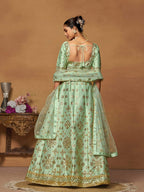 Pista Green Mulberry Silk Foil Paper Mirror Work Lehenga Choli - Jihu Culture | Grocsy