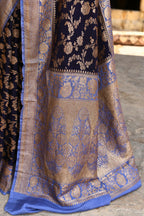 Joban Fashion Navy Blue Crepe Chiffon Pure Handloom Banarasi Silk Saree | Grocsy