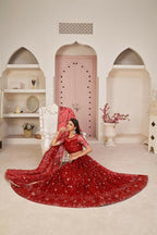 Aastha Fashion Red Butterfly Net All Over Thread Work, Zari Work And Sandwich Sequence Work Embroidery Wedding Wear Lehenga Choli | Grocsy
