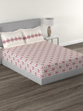 MYTRIDENT White Red Ethnic Motifs 144 TC Cotton Queen Bedsheet With 2 Pillow Covers | Grocsy