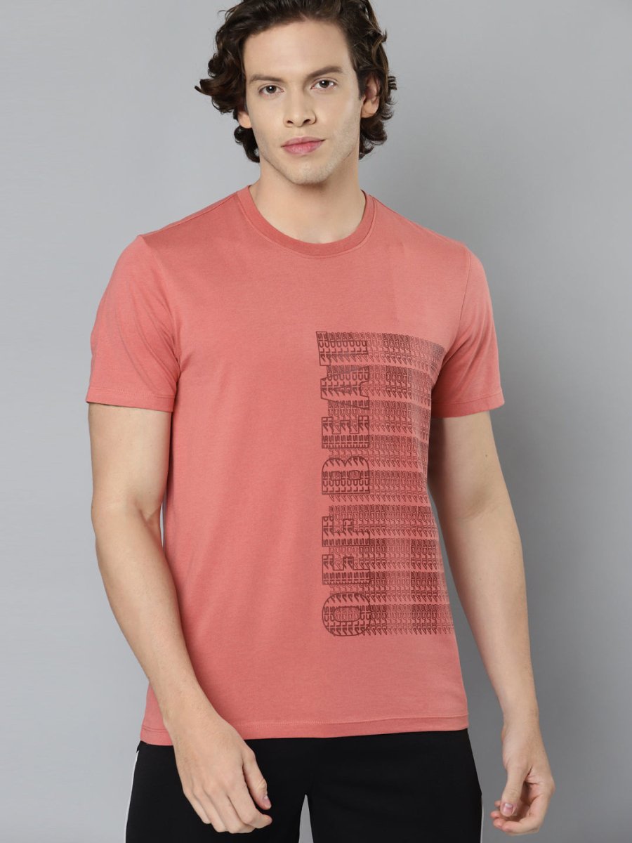 Alcis Men Pink Typography Printed Slim Fit Running T-shirt | Grocsy