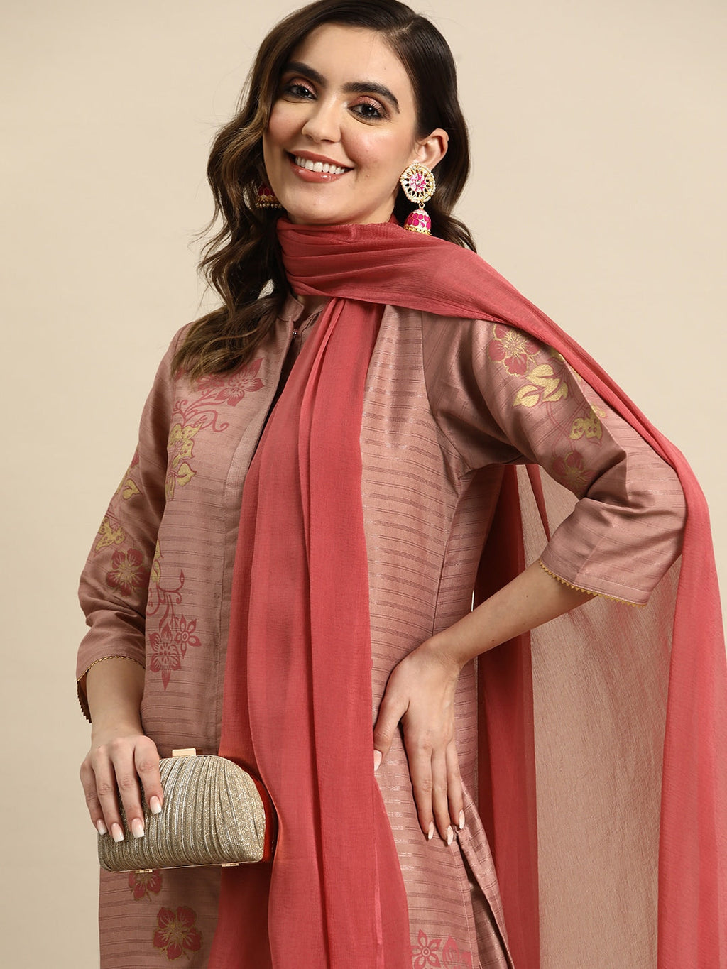 Sangria Women Floral Printed Regular Kurta With Trousers & With Dupatta | Grocsy