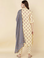 HERE&NOW Women Mustard Yellow Ethnic Motifs Printed Kurta with Trousers & With Dupatta | Grocsy