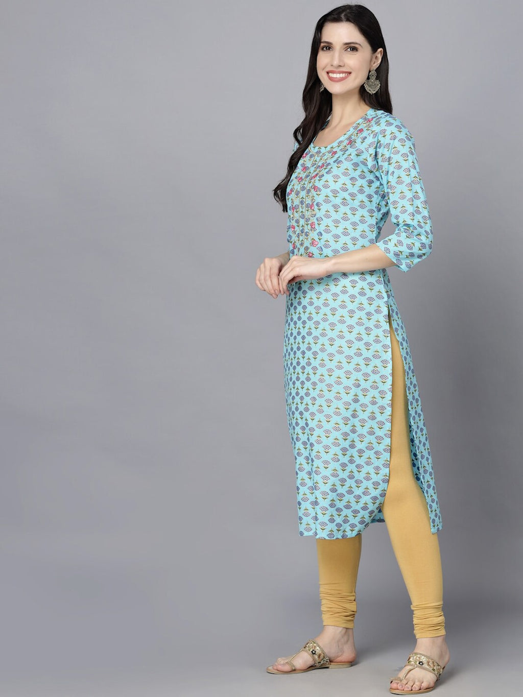 HERE&NOW Women Ethnic Motifs Printed Flared Sleeves Kurta | Grocsy