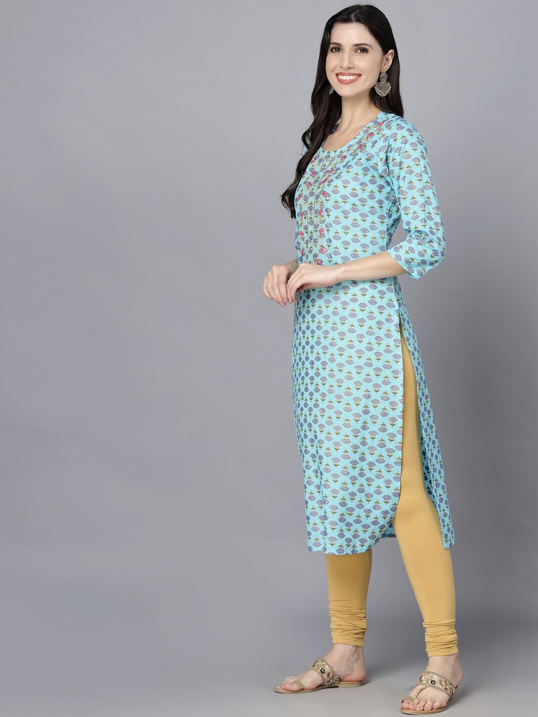 HERE&NOW Women Ethnic Motifs Printed Flared Sleeves Kurta | Grocsy