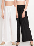 TAG 7 Women Pack Of 2 White & Black Solid Flared Palazzos | Grocsy