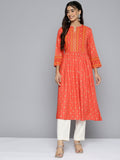 HERE&NOW Women Orange Ethnic Motifs Printed Kurta | Grocsy