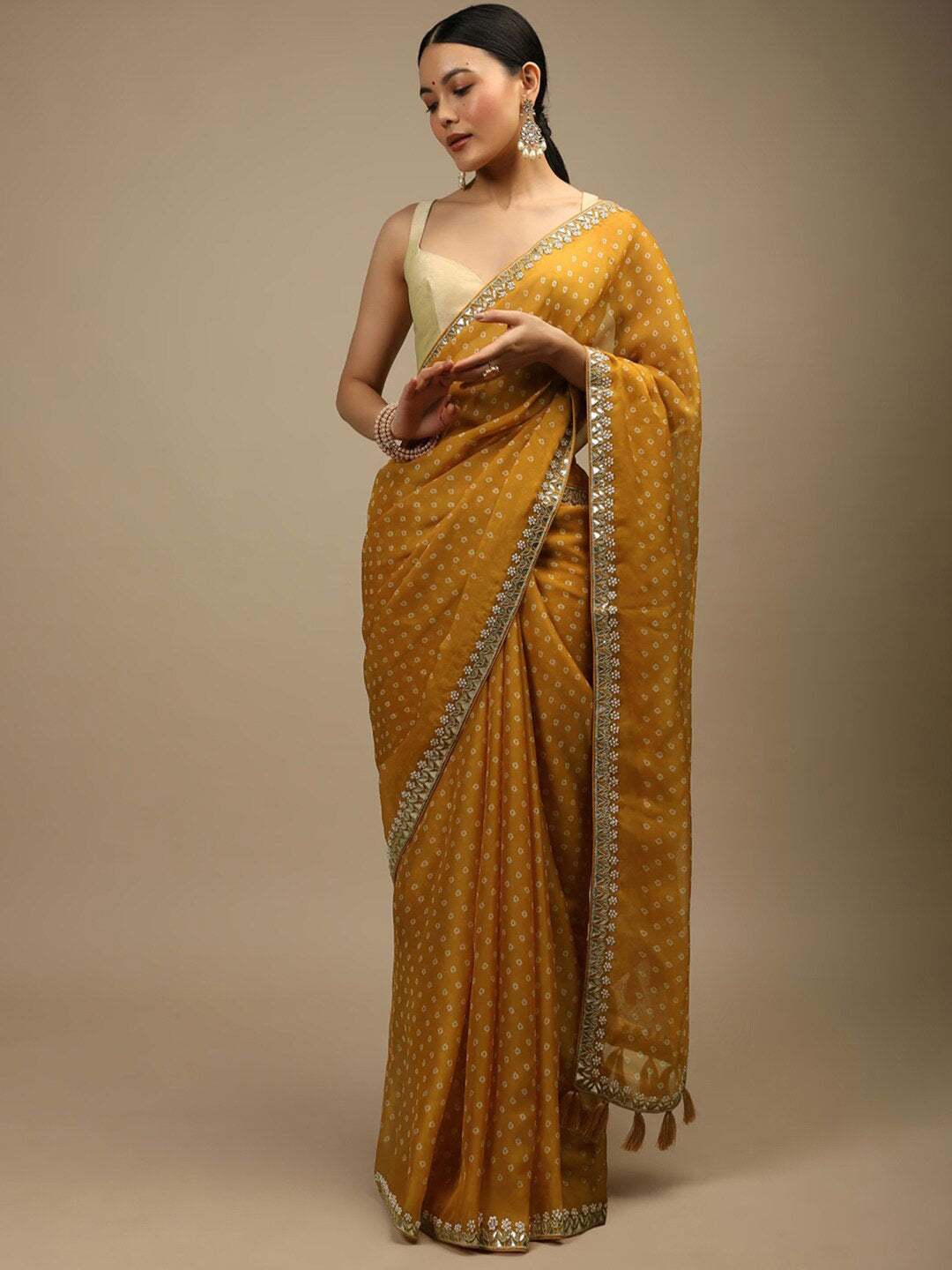Sangria Bandhani Printed Beads and Stones Saree | Grocsy