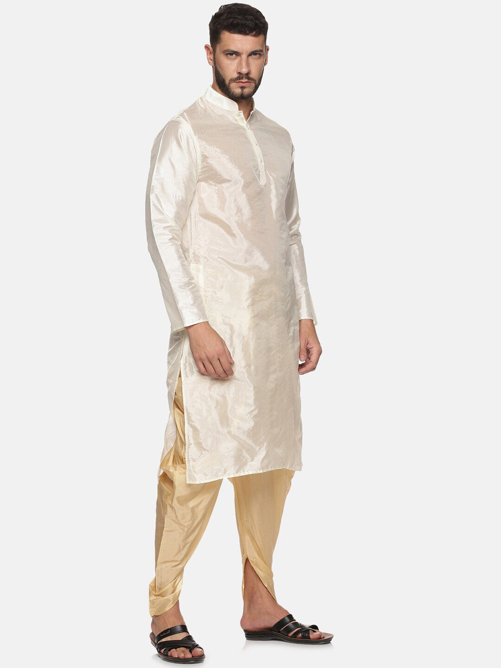 Sethukrishna Men Cream-Coloured Kurti with Dhoti Pants | Grocsy
