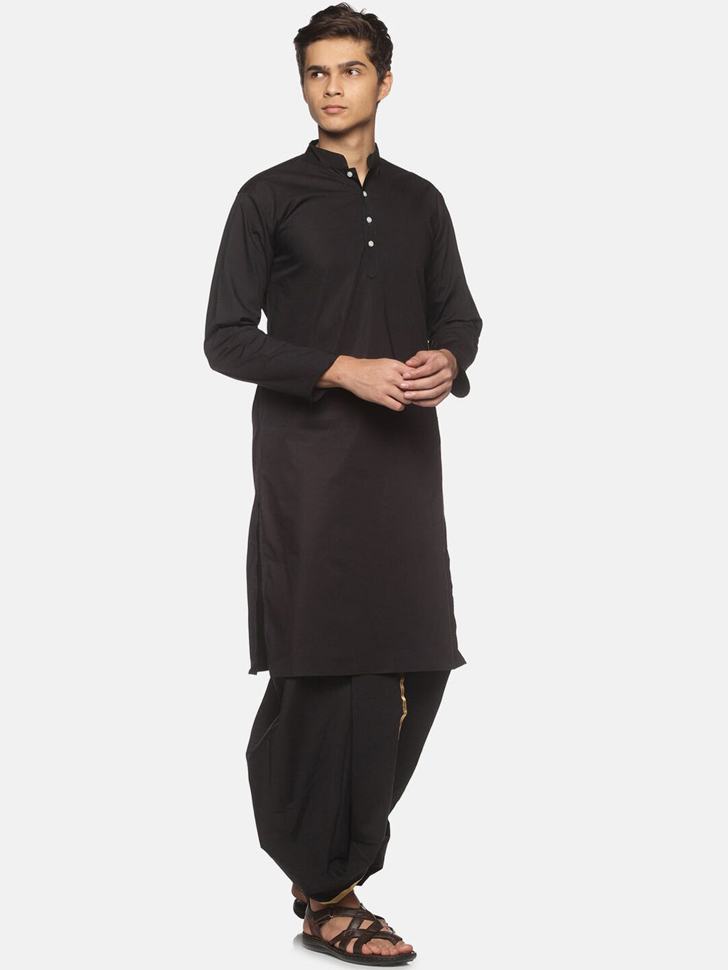 Sethukrishna Men Black Pure Cotton Kurta with Dhoti Pants | Grocsy