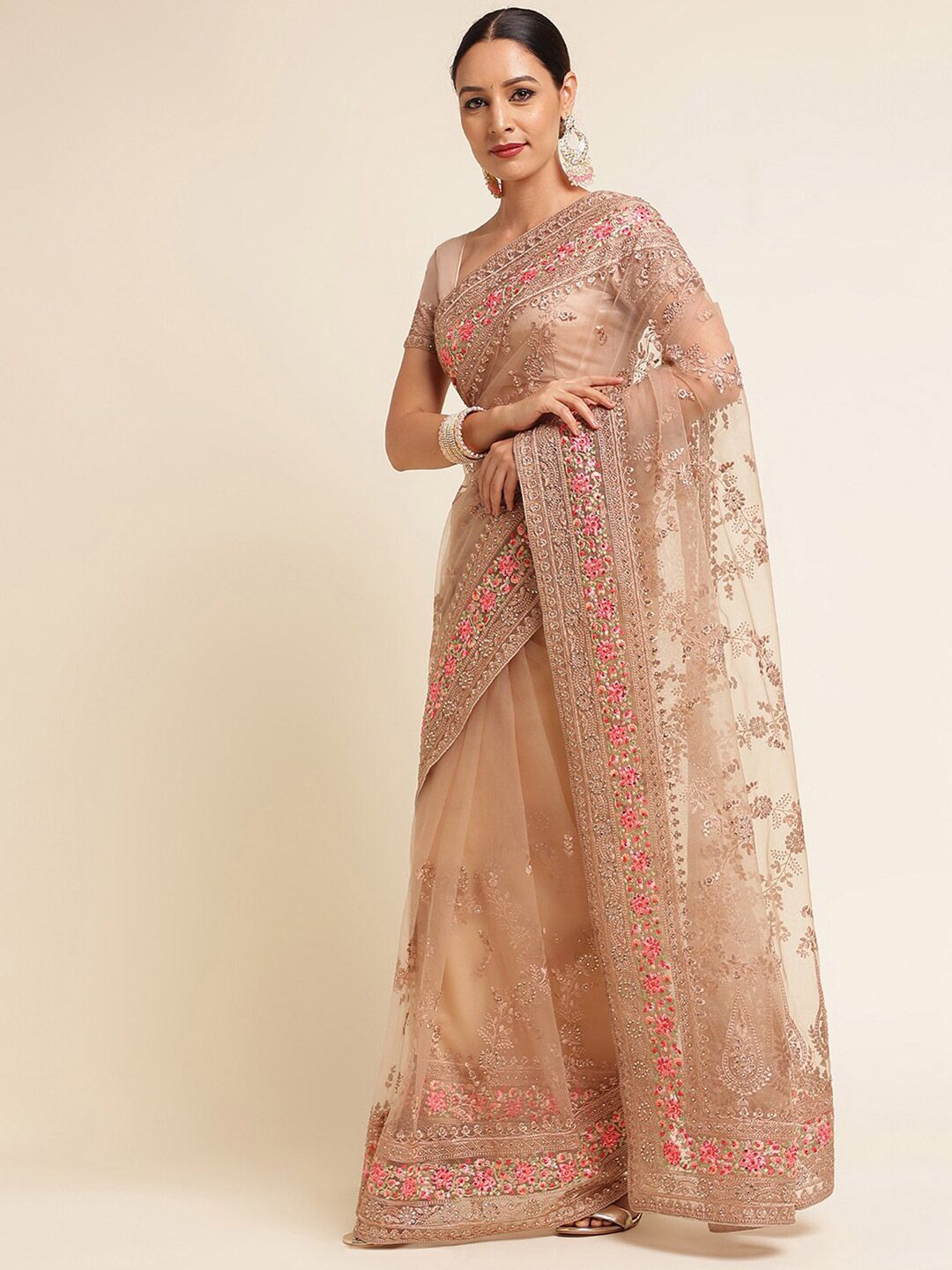 kasee Floral Embroidered Net Saree | Grocsy