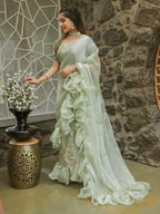 Tikhi Imli Embellished Sequinned Ruffled Ready to Wear Satin Saree | Grocsy
