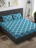 Story@home Blue & Pink Ethnic Motifs Pure Cotton 152TC Queen Bedsheet With 2 Pillow Covers | Grocsy
