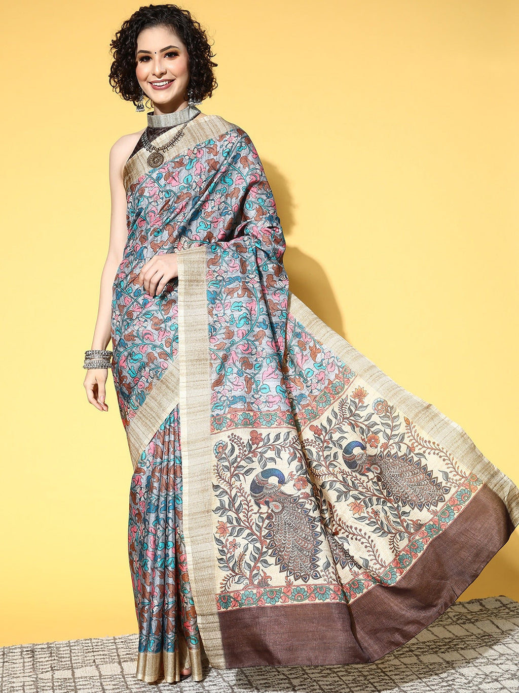Saree Mall Kalamkari Saree With Solid Border | Grocsy