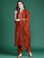 Indo Era Women Ethnic Motifs Embroidered Regular Sequinned Kurta with Trousers & With Dupatta | Grocsy