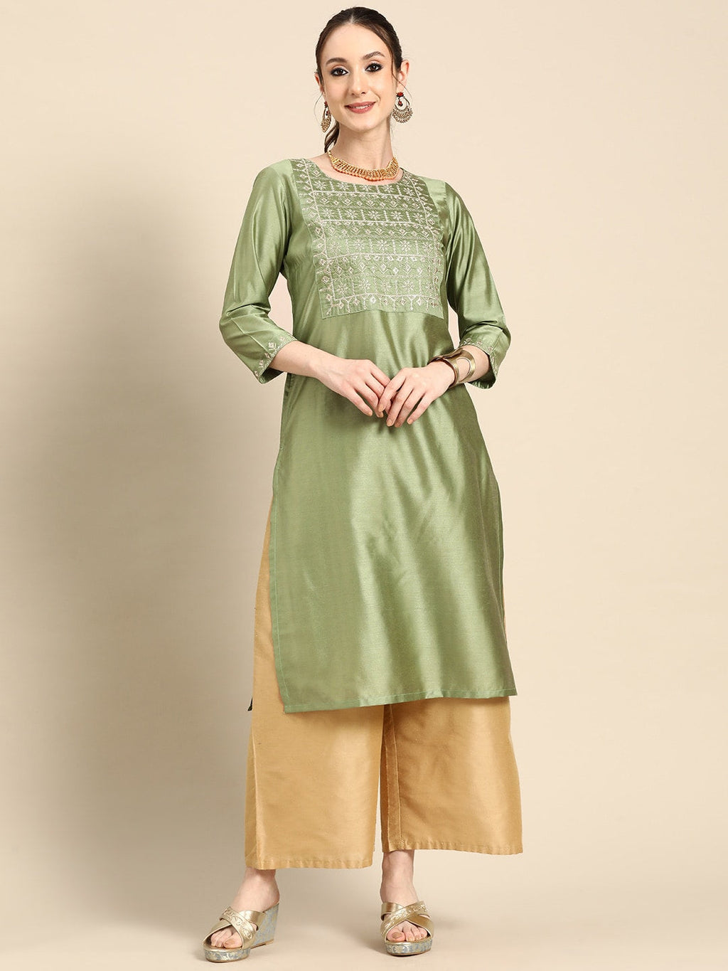 Sangria Women Floral Embroidered Thread Work Pastels Kurta | Grocsy