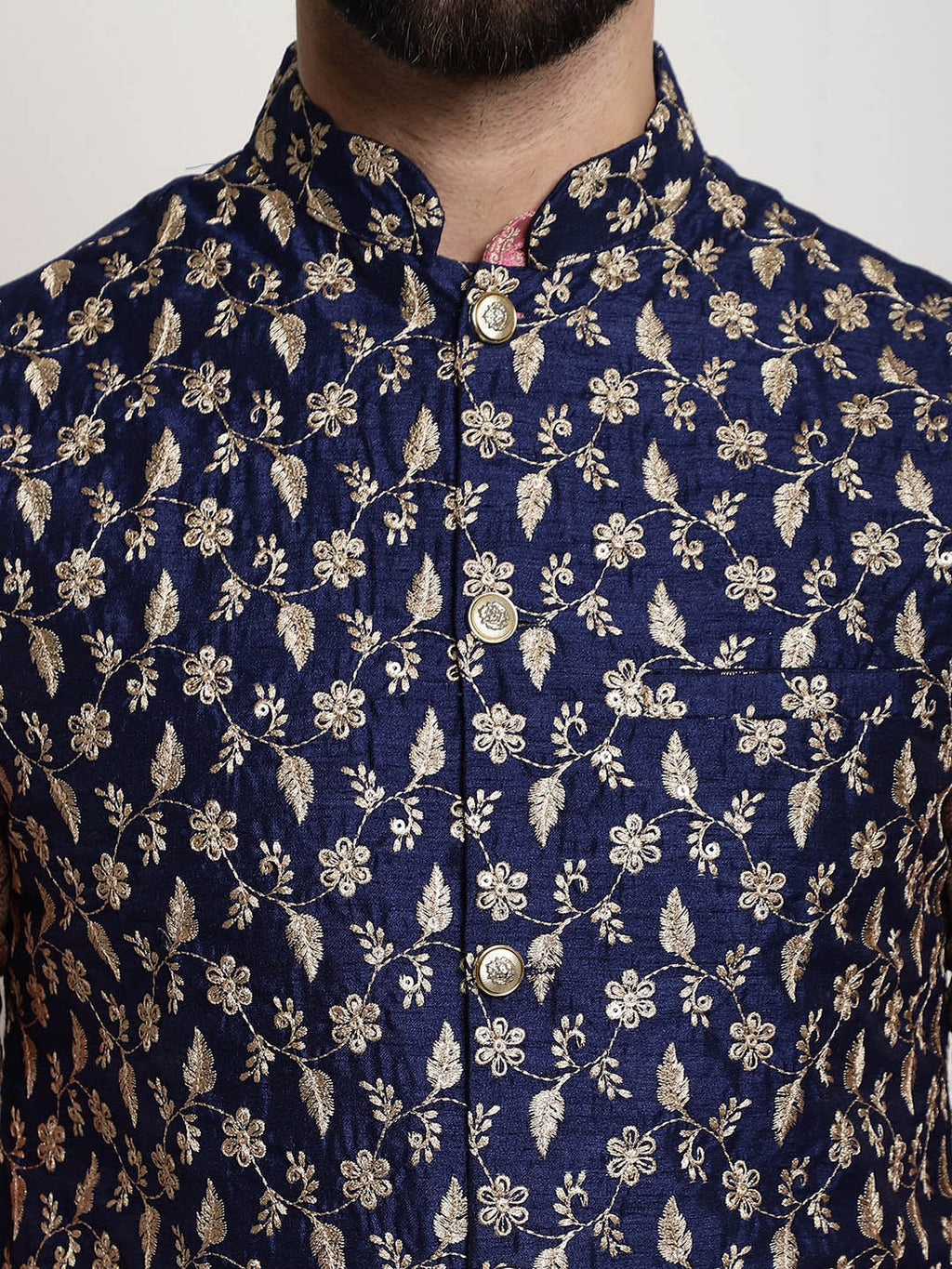 Sojanya Woven Design Mandarin Collar Kurta with Churidar & Nehru Jacket | Grocsy