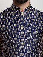 Sojanya Woven Design Mandarin Collar Kurta with Churidar & Nehru Jacket | Grocsy