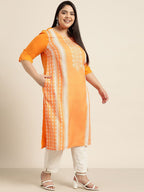 Sztori Plus Size Geometric Printed Round Neck Straight Kurta | Grocsy