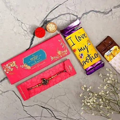 Ganesha Rakhi & Cadbury Silk In I Love My Brother Sleeve | Grocsy
