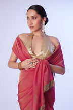 Rust Satin Gold Organza Solid Designer & Lace Work Saree - Samaa | Grocsy