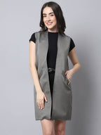 Even Apparels Grey Polywool Open Front Women's Long Coat BF496 | Grocsy
