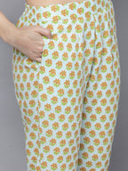 HERE&NOW Women Green Floral Printed Kurta with Trousers | Grocsy