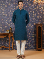 House of Pataudi Ethnic Motifs Embroidered Sequinned Straight Kurta With Churidar | Grocsy