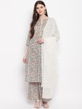 Janasya Women Multicoloured Printed Kurta with Palazzos & Dupatta | Grocsy