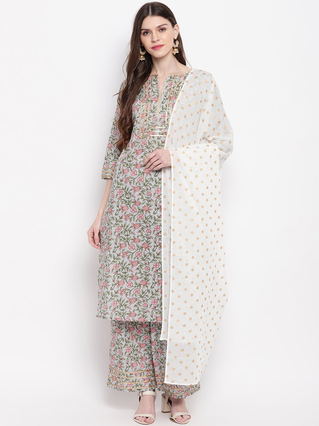 Janasya Women Multicoloured Printed Kurta with Palazzos & Dupatta | Grocsy