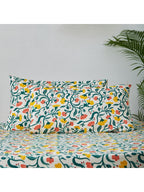 Chumbak White & Yellow Floral 136 TC Cotton 1 Queen Bedsheet with 2 Pillow Covers | Grocsy