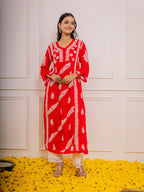 HOUSE OF KARI Cotton Floral Embroidered Chikankari Kurta | Grocsy