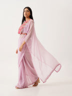 Tikhi Imli Lavender & Pink Floral Embroidered Belted Saree | Grocsy