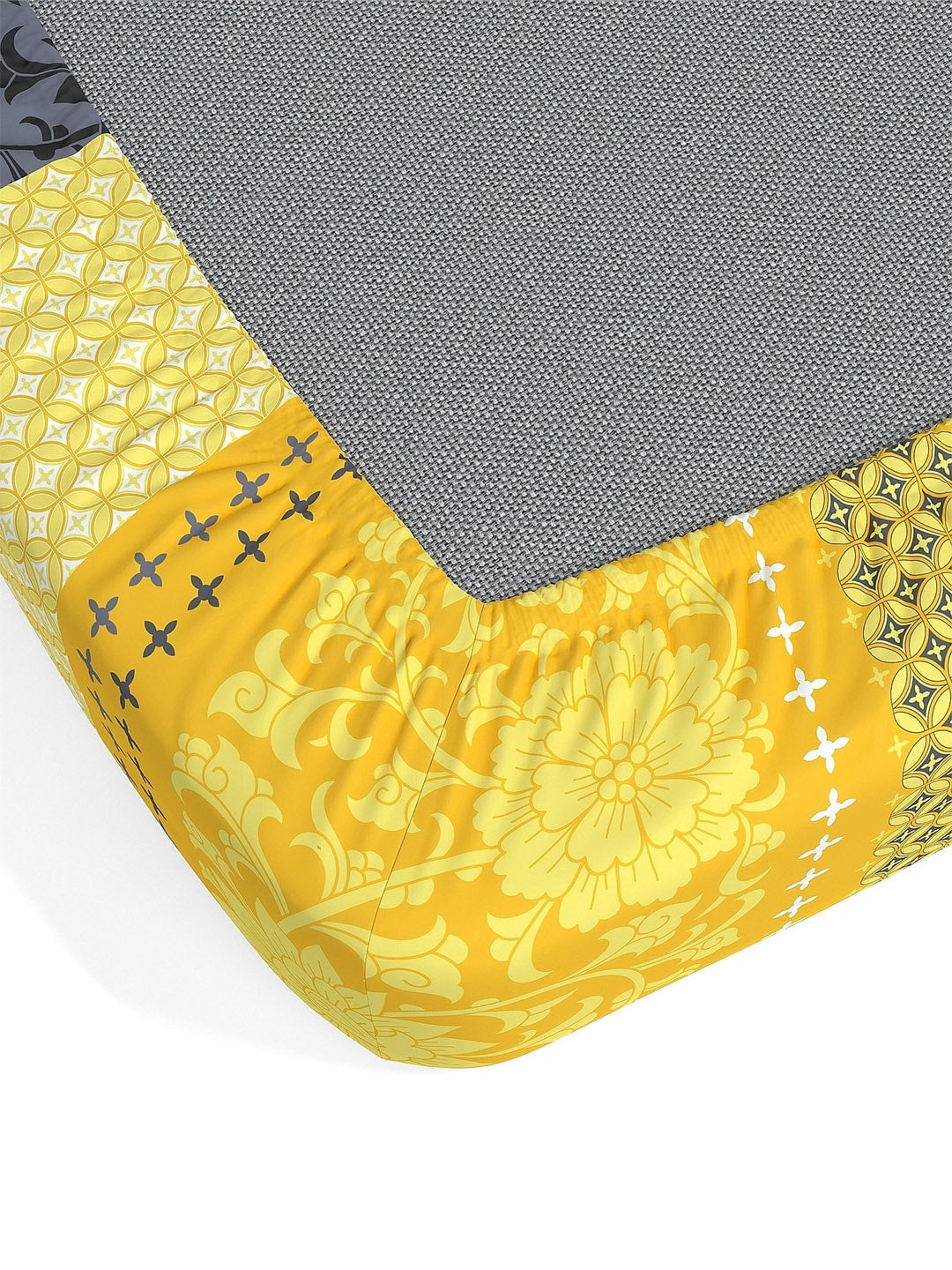 Dreamscape Yellow Ethnic Motifs Cotton 140 TC Fitted Single Bedsheet & 1 Pillow Cover | Grocsy