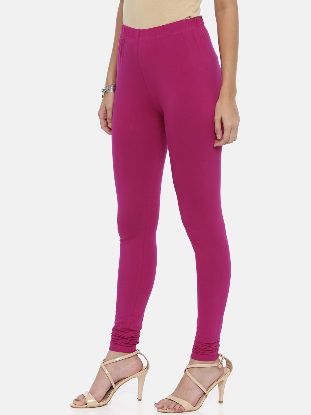 Souchii Purple Solid Slim-Fit Churidar-Length Leggings | Grocsy