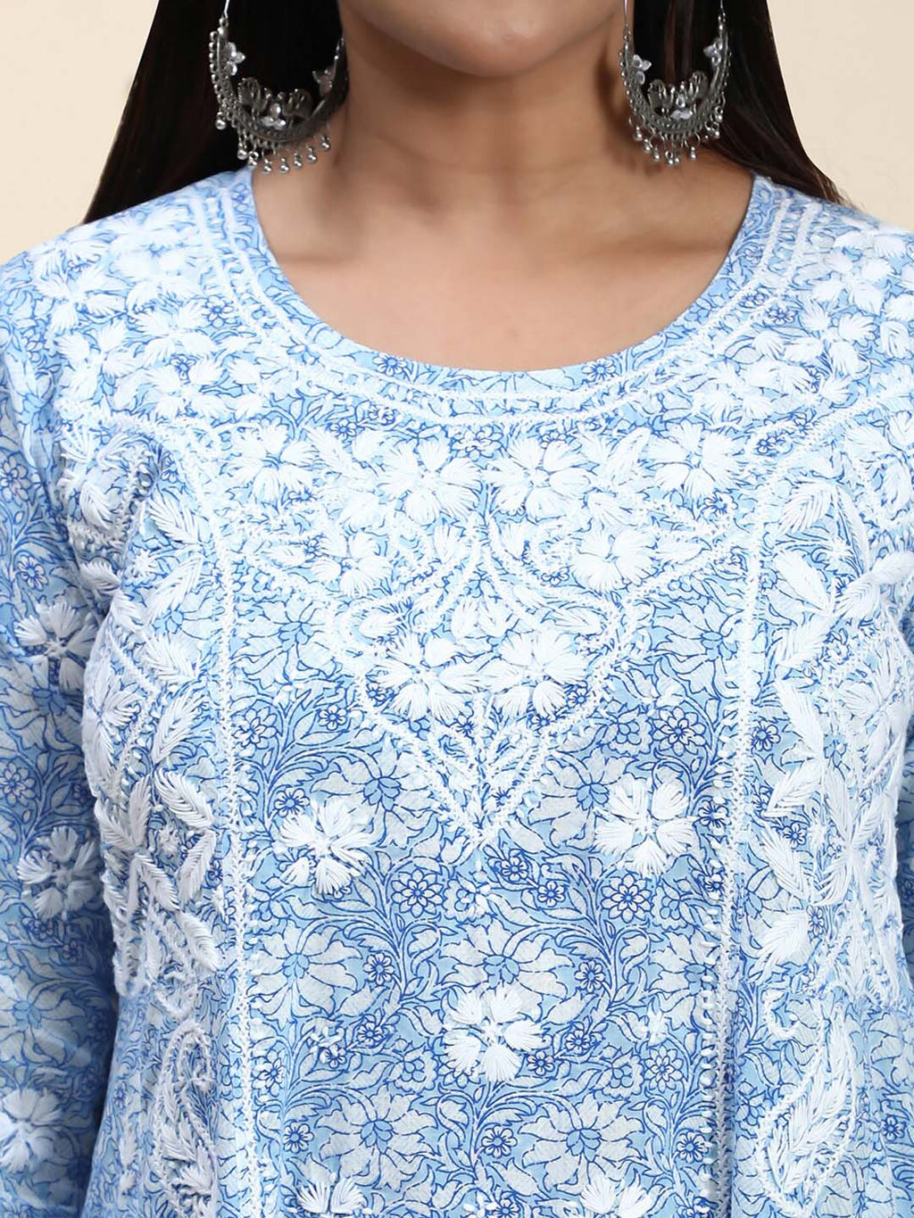 HOUSE OF KARI Floral Embroidered Chikankari Cotton Anarkali Kurta | Grocsy
