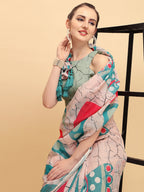 Sangria Abstract Printed Embellished Pure Linen Saree | Grocsy