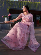 Tikhi Imli Floral Mirror Work Organza Saree | Grocsy